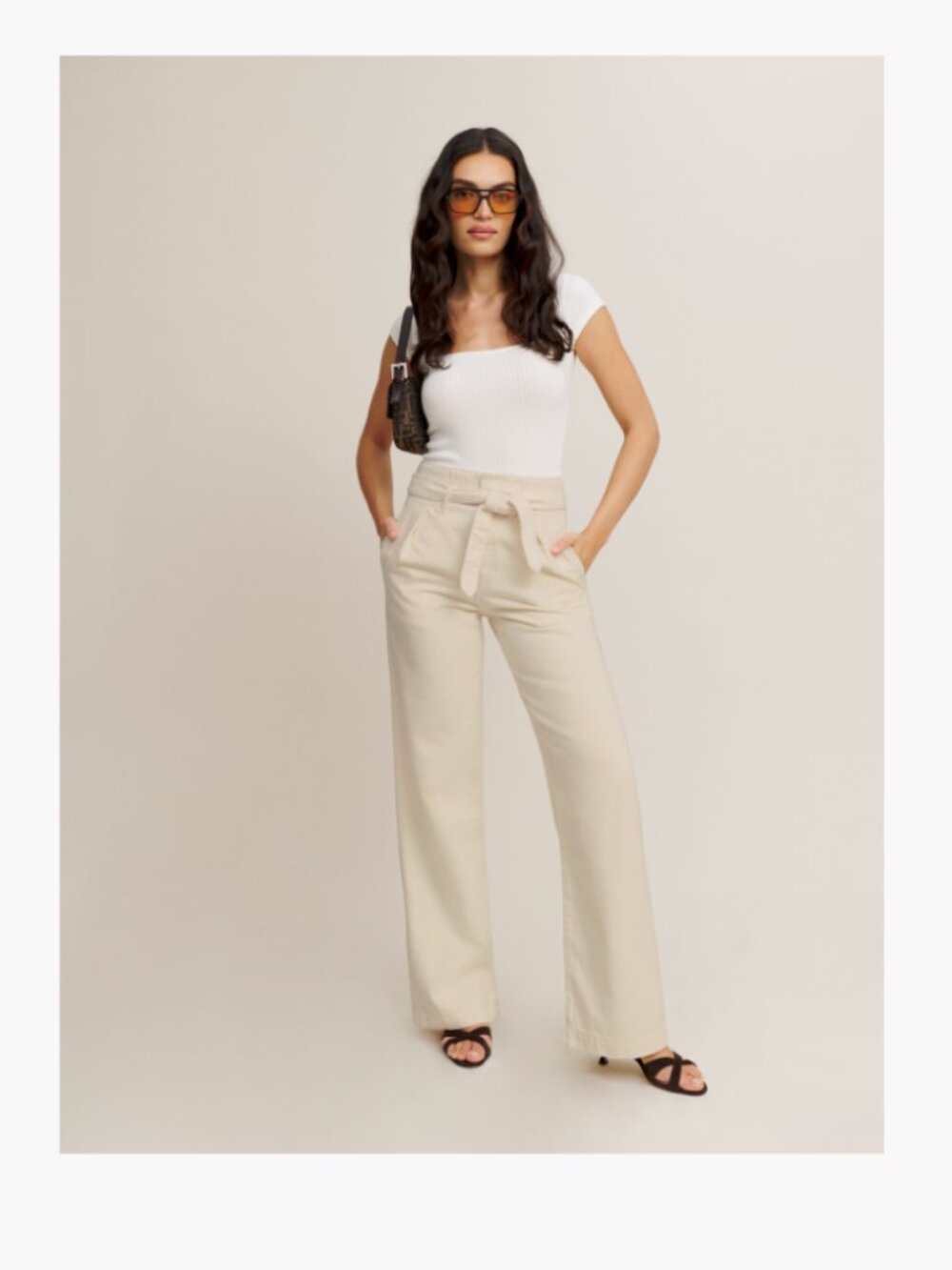 Reformation Belted Ivory Jeans